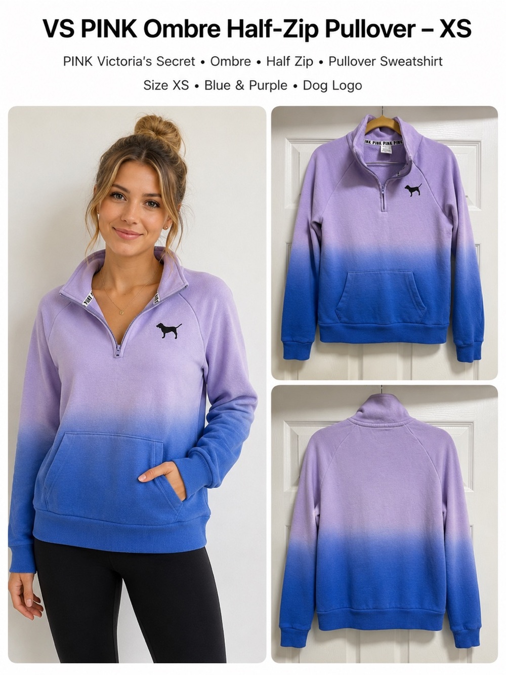 PINK Victoria’s Secret Purple Blue Ombre Half-Zip Pullover Sweatshirt XS